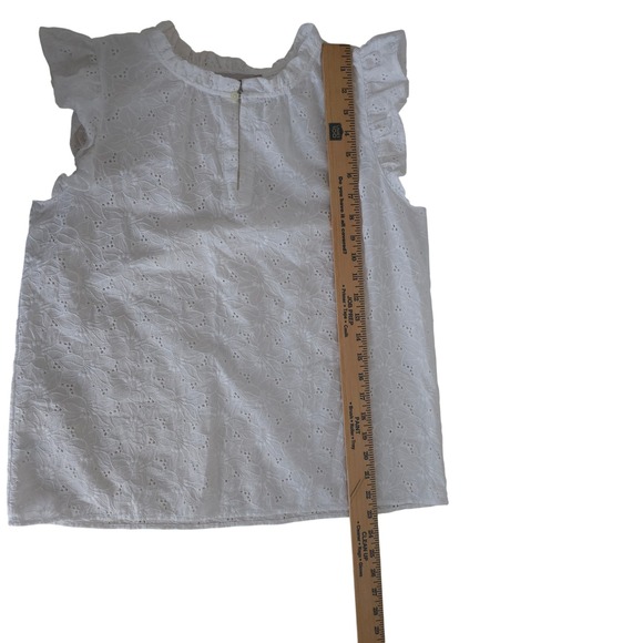 LOFT White Eyelet Lace Blouse Ruffled Sleeve M Cottagecore Boho Coastal Top - Picture 9 of 15